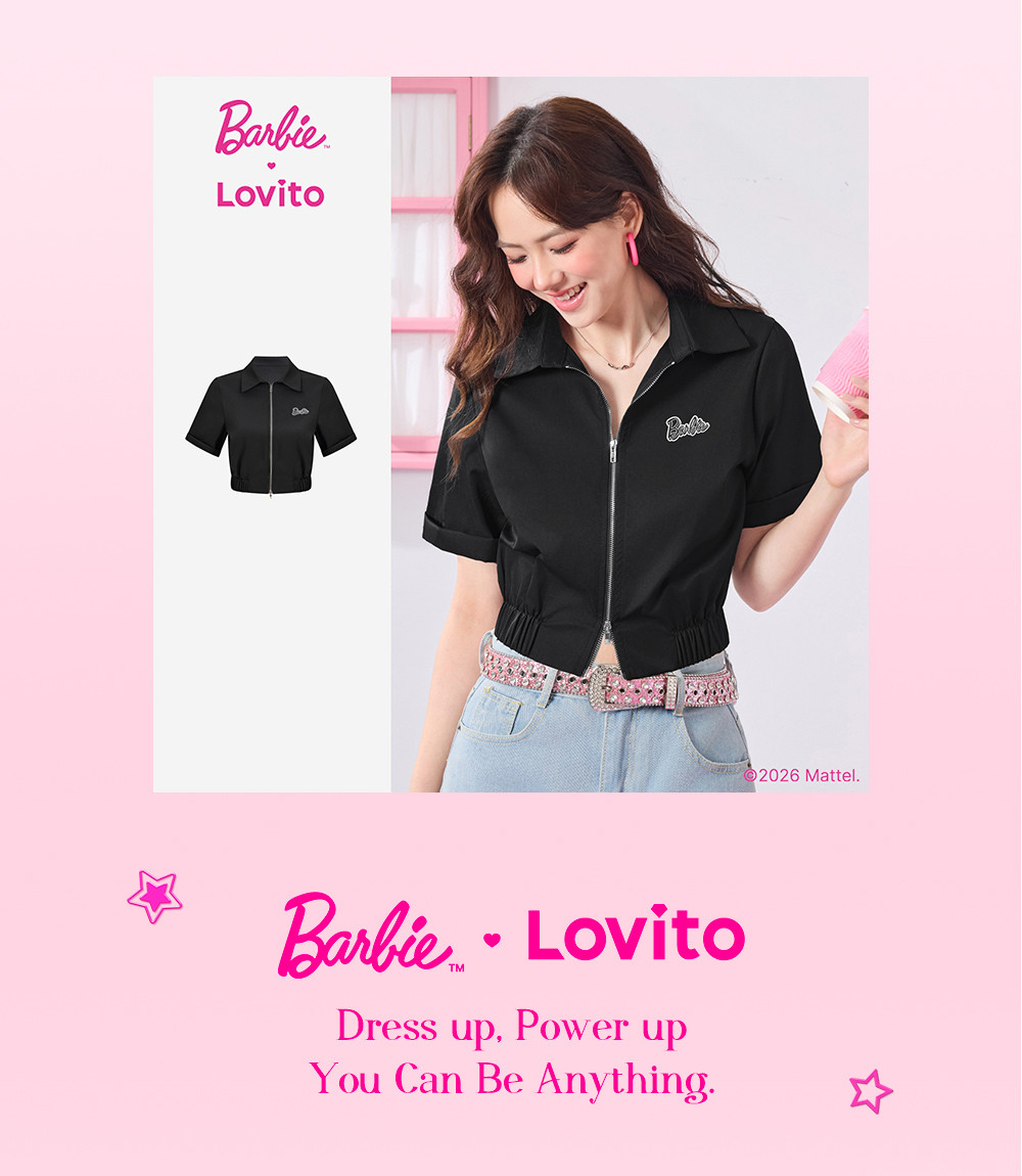 (New arrival) Barbie™ X Lovito Women Casual Blouse Embroidery Zipper ...