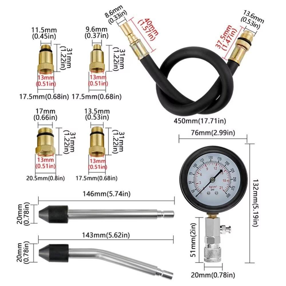 8Pcs Automotive Motorcycles Petrol Engine Compression Test Gauge Tester ...
