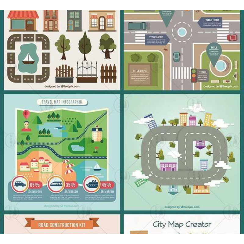 Hand-Painted Flat 3D City Maps, Buildings, Transportation Tools ...