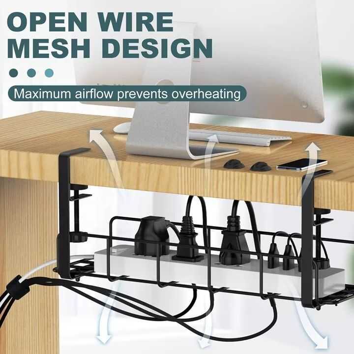 Under Table Storage Rack Cable Management Tray Desk Socket Holder Wire ...