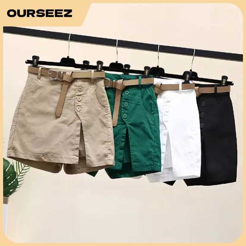 COD OURSEEZ Korean Women's Short Casual A-Line Wide Leg High Waist ...