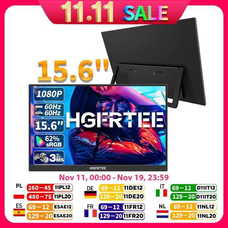 15.6inch Portable HGFRTEE Monitor FHD-IPS Panel Second Screen for ...