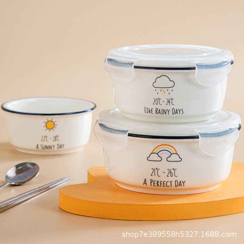 Ceramic Lunch Lunch Box Box Microwave Heating Special Round Sealed ...