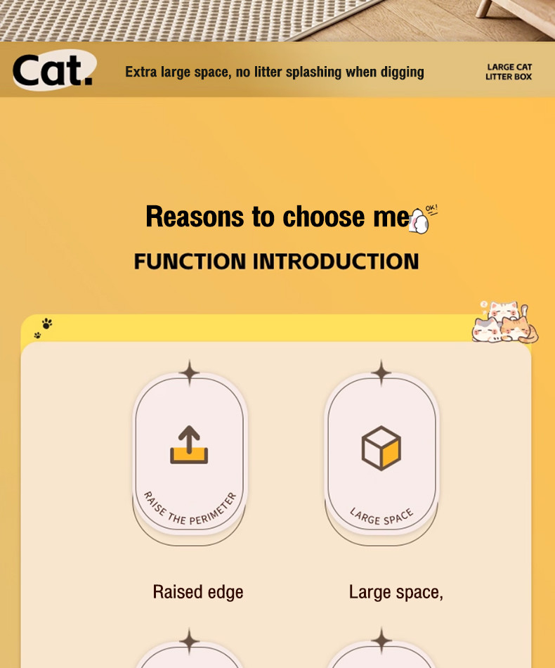 Cat Litter Box 64CM Hygienic Ventilated - Anti-Scratch Non-Slip Litter ...