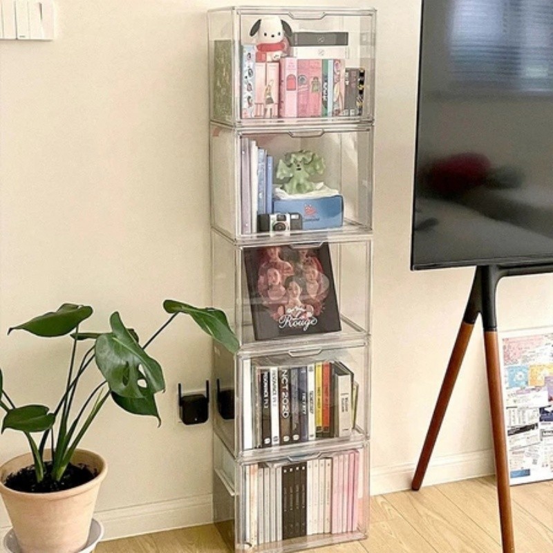 Transparent Acrylic Book Storage Box large capacity bookshelf dust ...