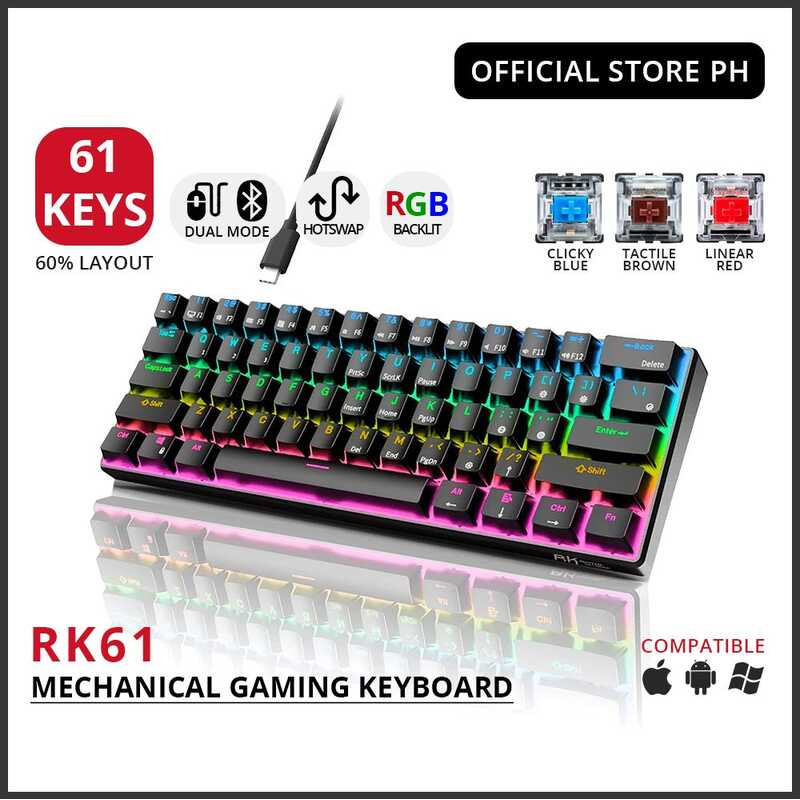 RK ROYAL KLUDGE Rk61 Wireless Bluetooth/Wired 60% Mechanical Keyboard ...