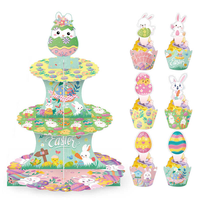 Decoration Easter Party Paper Cake Stand Colorful Eggs Bunny Dessert ...