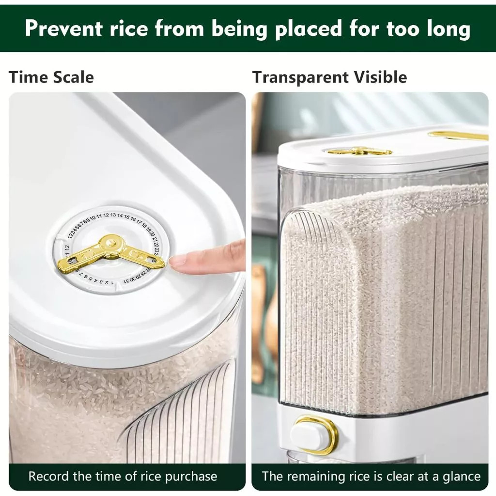 10KG Automatic Rice Dispenser Rice Bucket With Measuring Cup Rice ...