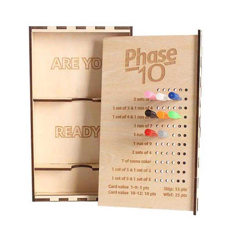 10 Phase Card Box Scoreboard Cards Game Portable Wooden Box With Score ...