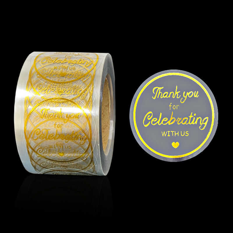 500Pcs Round Transparent Gold Foil Thank You Sticker For Celebrating ...