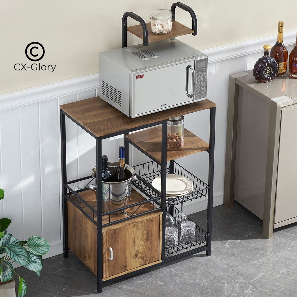 Kitchen Bread Rack with Storage Cabinet Retro Rack Coffee Bar with Wire ...