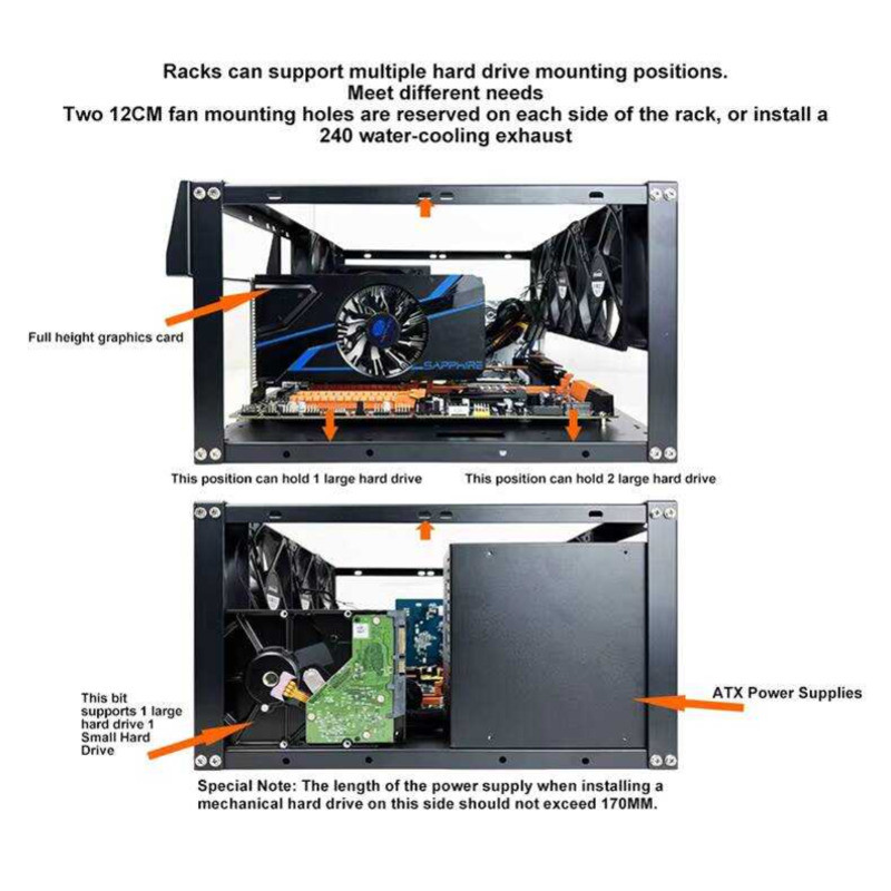 DIY Computer Case PC Frame Desktop Chassis Stackable Rack Stand Open ...