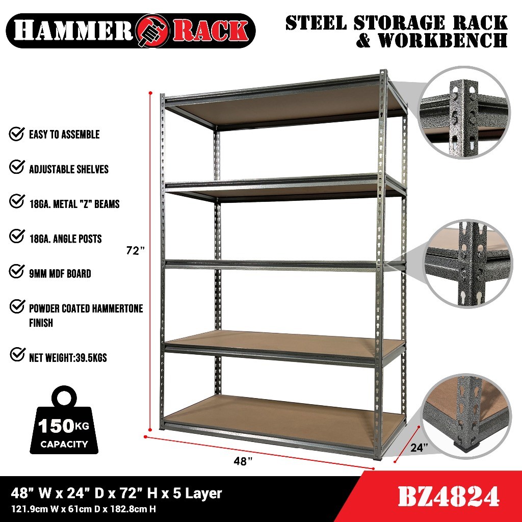 HAMMER RACK 5-Tier Heavy Duty Steel Storage Shelving 750kg | Shopee ...