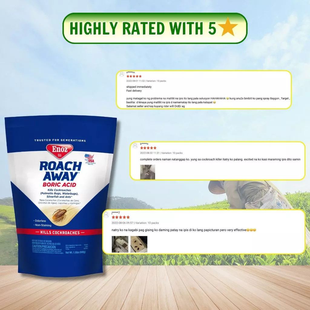 Cockroach Killer Boric Acid Powder Enoz Roach Away Powerful Long ...