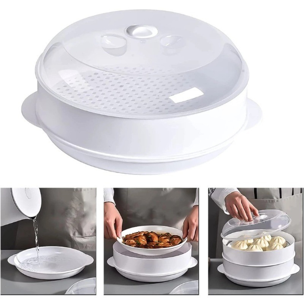 3-Layer Microwave Food Steamer | Round BPA-Free Container with Lid for ...