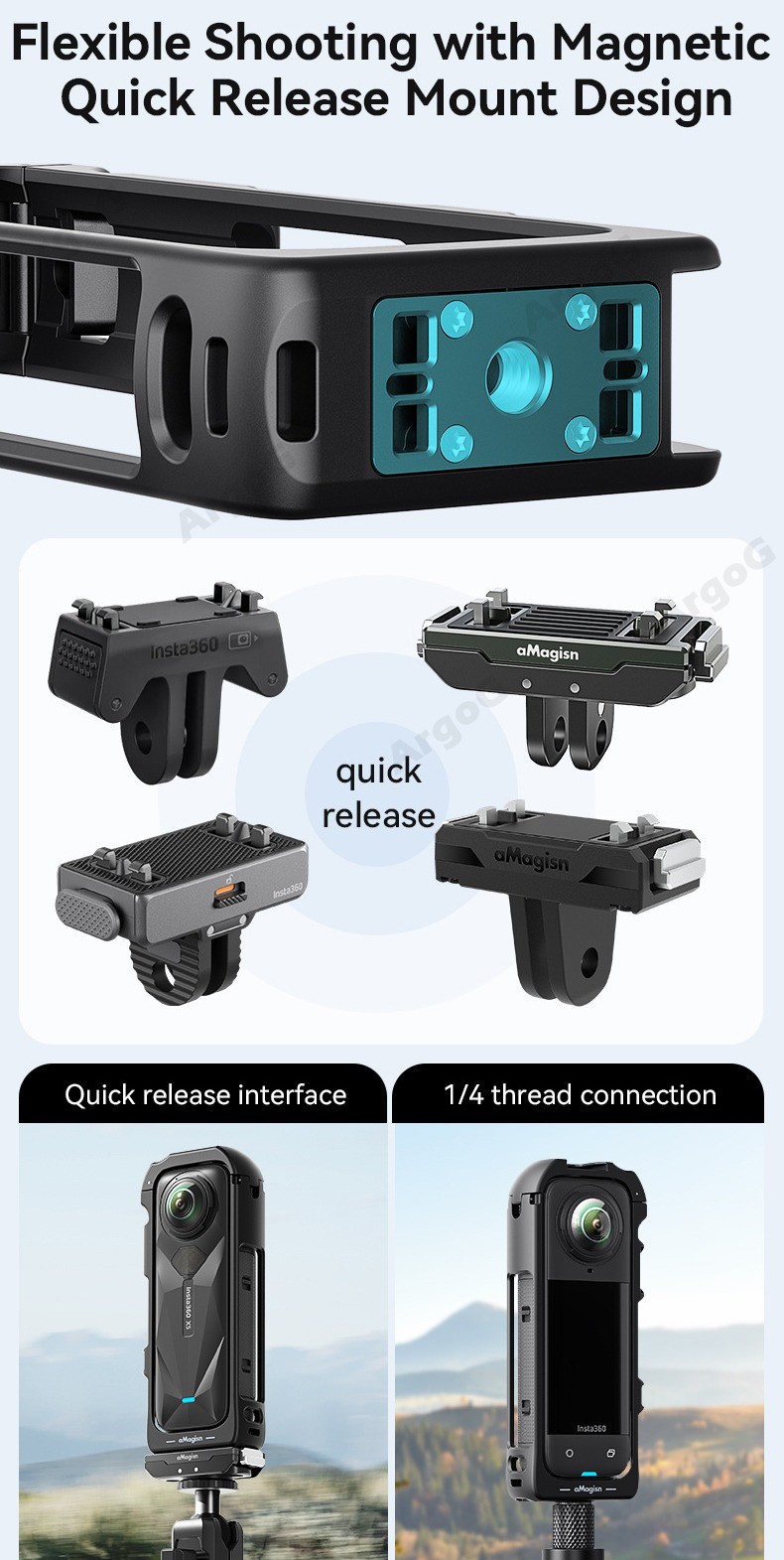 aMagisn Plastic Frame Cage for Insta360 X5 / X4 /X4 Air Magnetic Quick ...