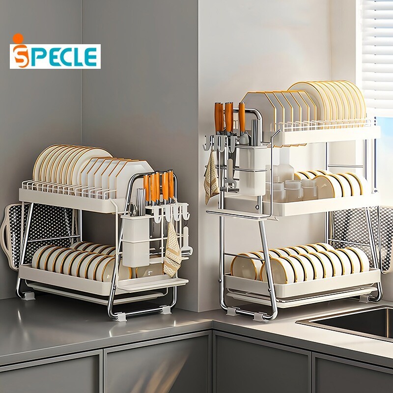 iSPECLE【Recommend】2/3Tiers Stainless Steel Dish Rack with Drainer ...