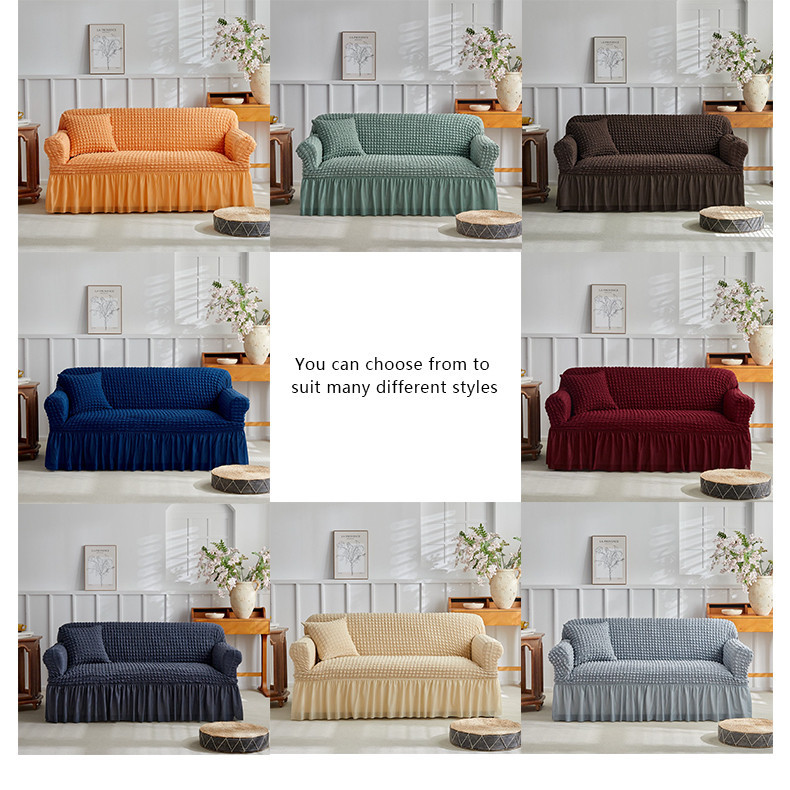 1/2/3/4 Seater Couch Seersucker Skirt Sofa Cover Removable Slipcover ...
