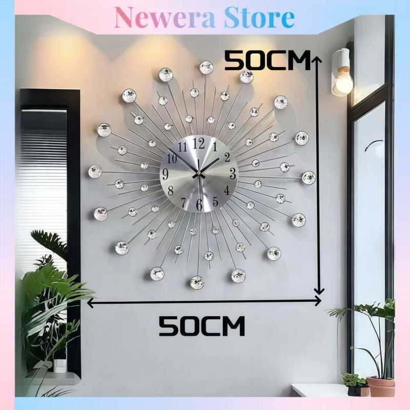 50CM 3D large wall clock shiny rhinestone sun style modern minimalist ...