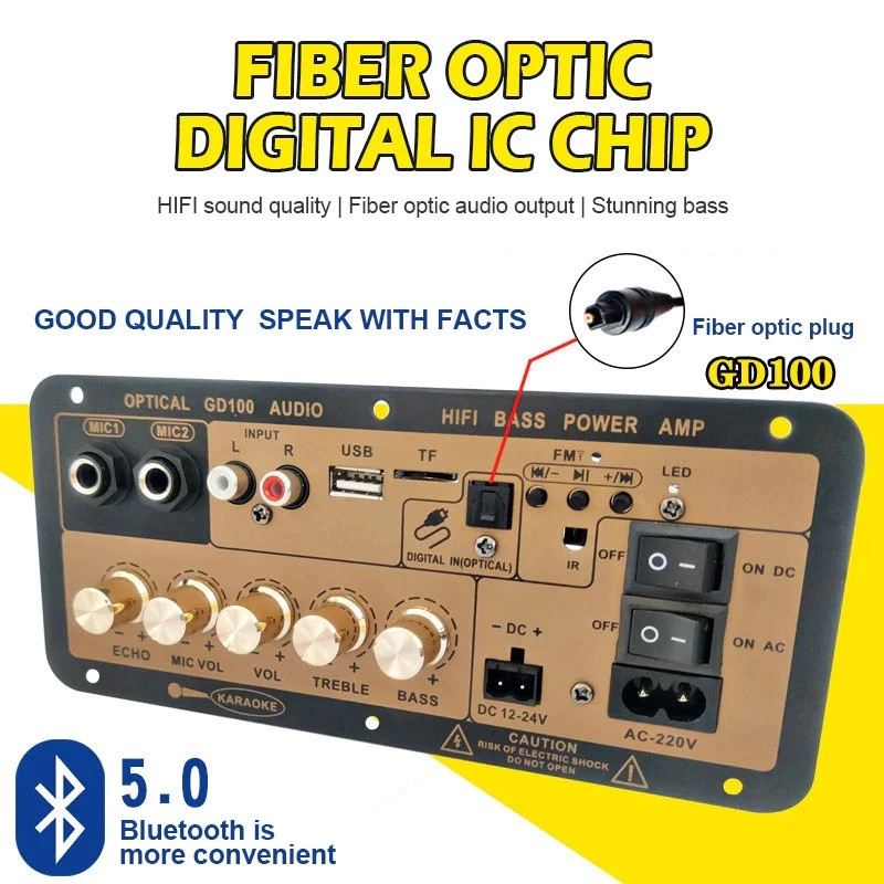【COD】Fiber Optic Input Amplifier 1200W 12V 24V 220V Digital Bluetooth ...