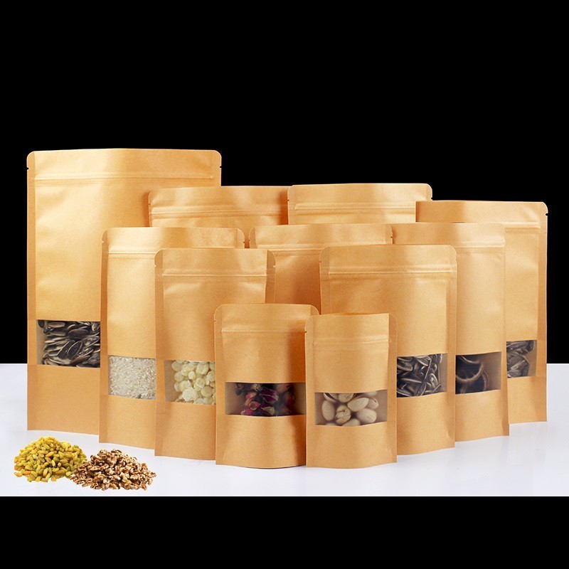 100pcs Kraft Brown Stand Up Pouch with Zip Lock Paper Bag Ziplock ...