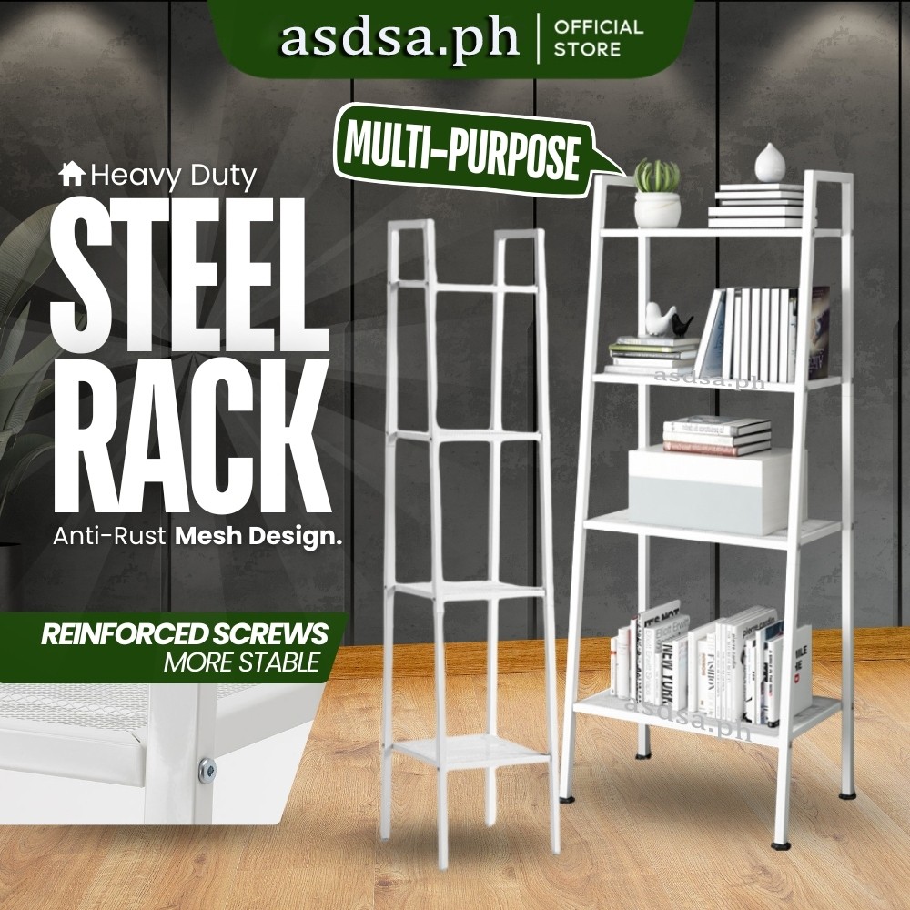 4 Tier Multipurpose Storage Rack Metal Bookshelf Slanted Shelves / Rak ...