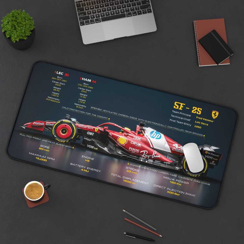 Ferrari SF-25 F1 Desk Mat - Racing Car Design, Lewis Hamilton, Charles ...