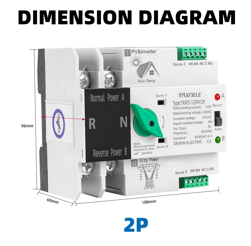 2P ATS 63 100 125A Inverter Dual Power Automatic Transfer Switche ...