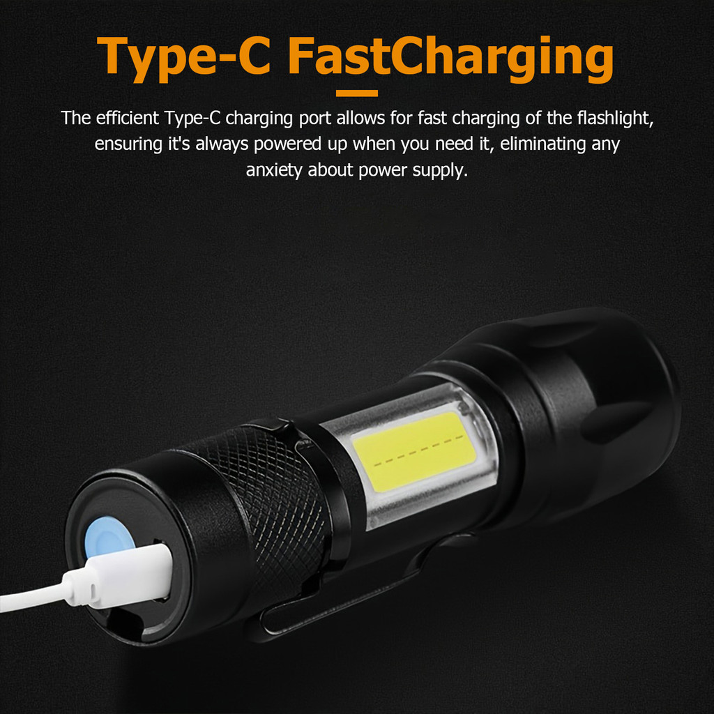 High Power 360 Lumen Portable LED Zoom Torch USB Rechargeable MINI ...