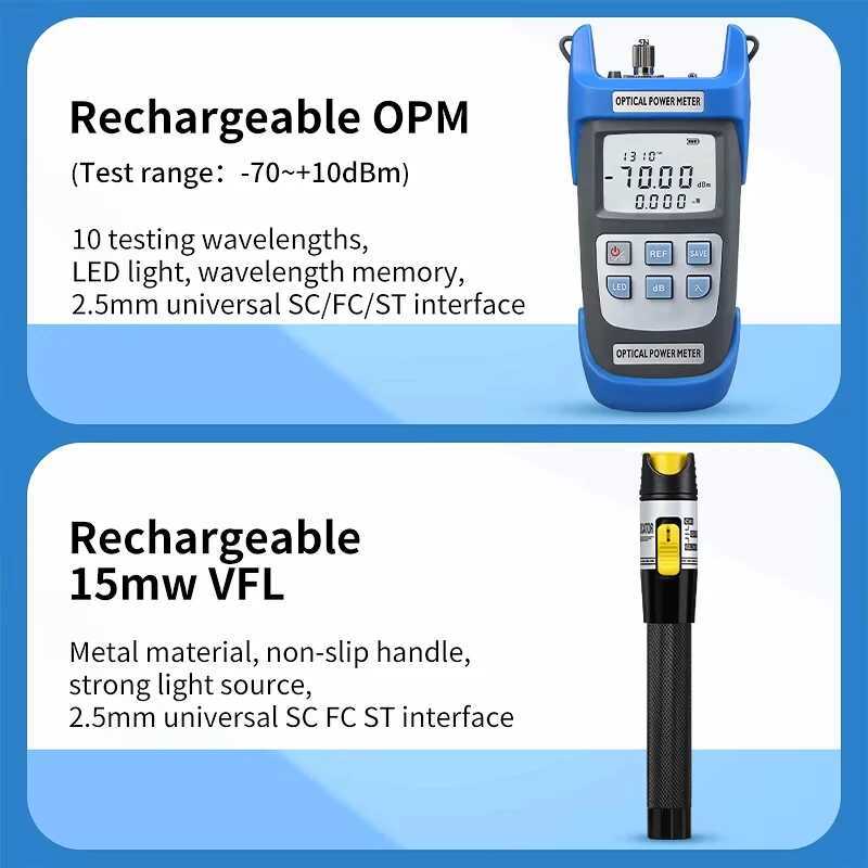 Pcs UU Set Rechargeable FTTH Fiber Optic Tool Kit With Dbm Optical ...
