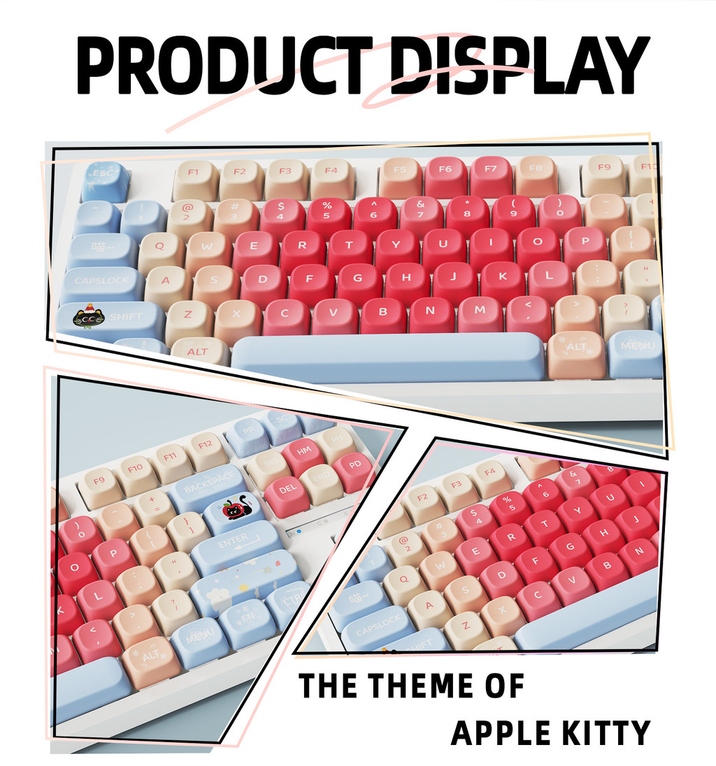 MOA Profile 121keys Ap ple Kitty Theme PBT Dye Sublimation Keycap set ...