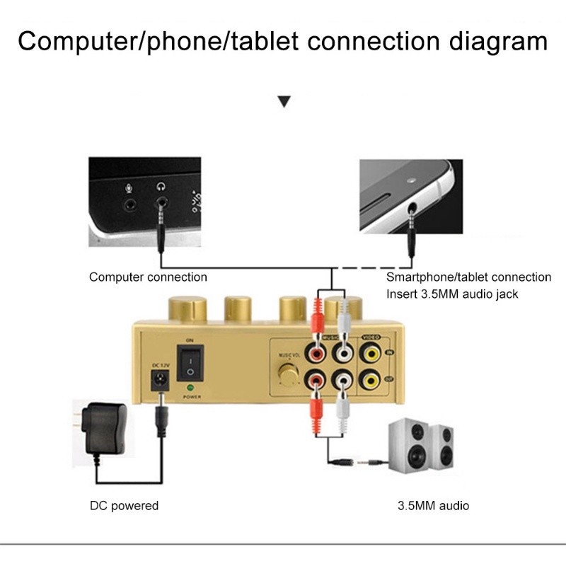 Audio Mixer Amplifier Portable Dual Mic Inputs for Amplifier ...