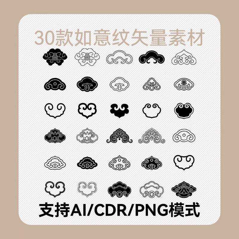30 Chinese Style Classical Traditional Ruyi Pattern AI Source Files CDR ...