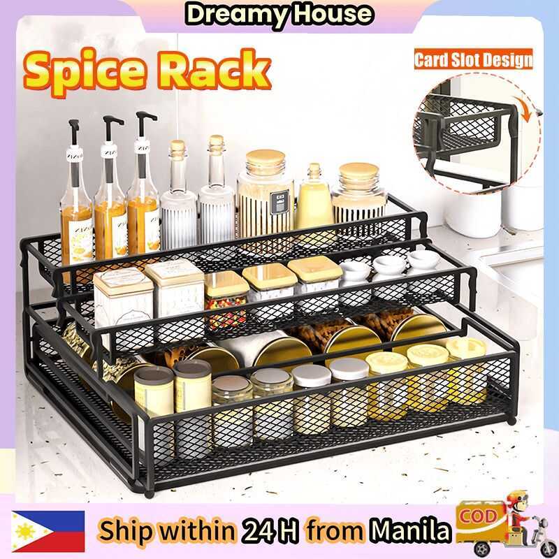 3 Tier Pull Out Spice Multifunction Seasoning Condiment Organizer Step ...