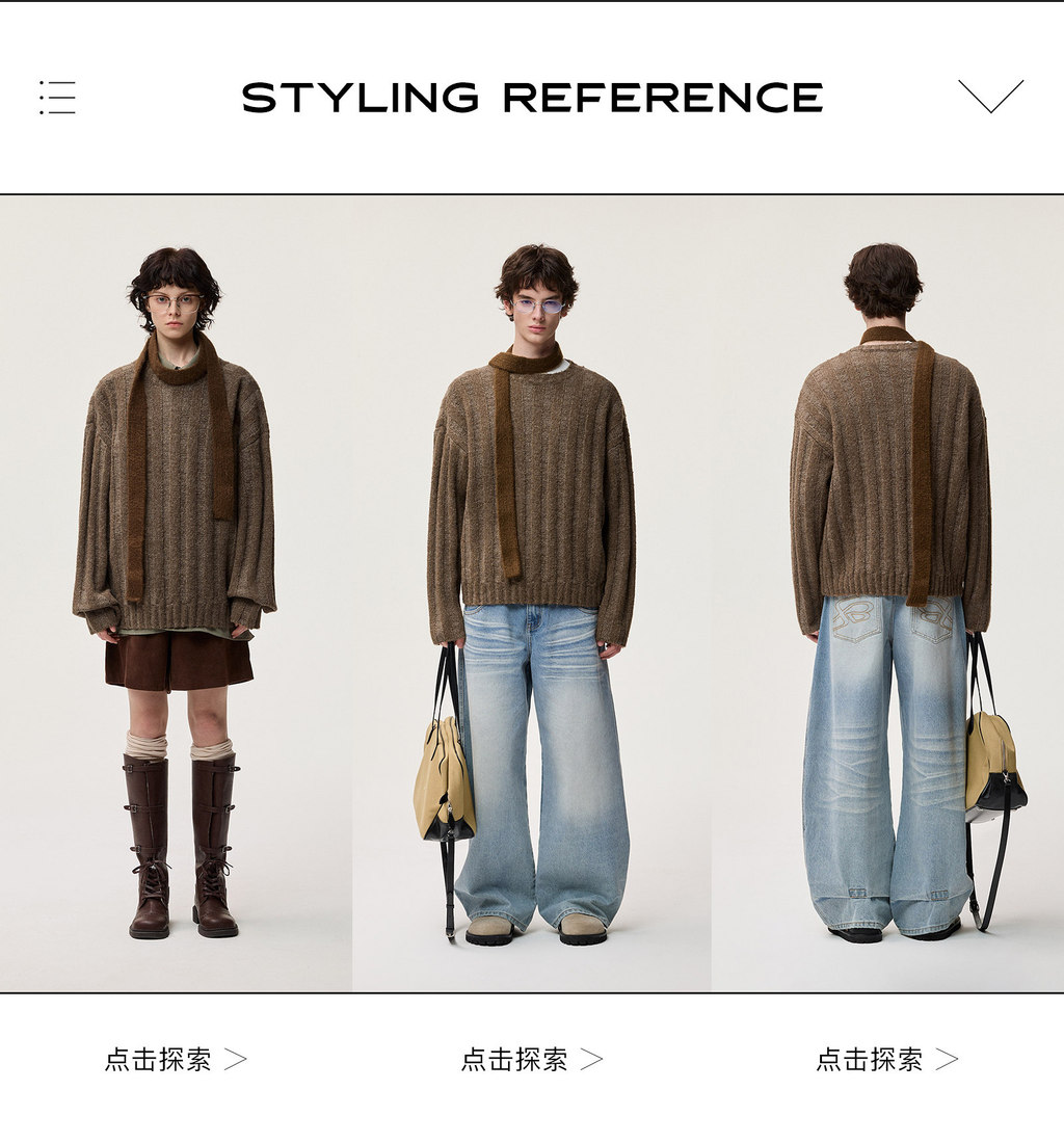 Lilbetter Sheep Wool Flower Yarn Wide Pit Strip Texture Round Neck ...