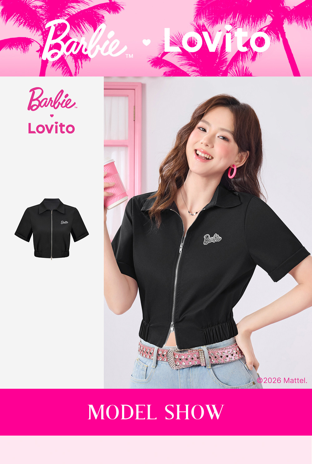 [Summer Sale] Barbie™ X Lovito Women Casual Blouse Embroidery Zipper ...