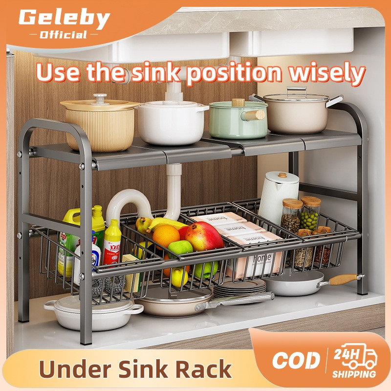 Geleby Under Sink Organizer Rack Adjustable and Scalable Kitchen ...