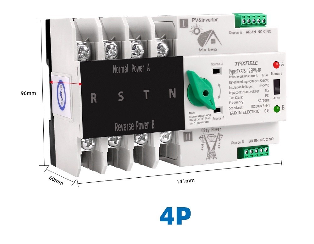 2P ATS 63 100 125A Inverter Dual Power Automatic Transfer Switche ...