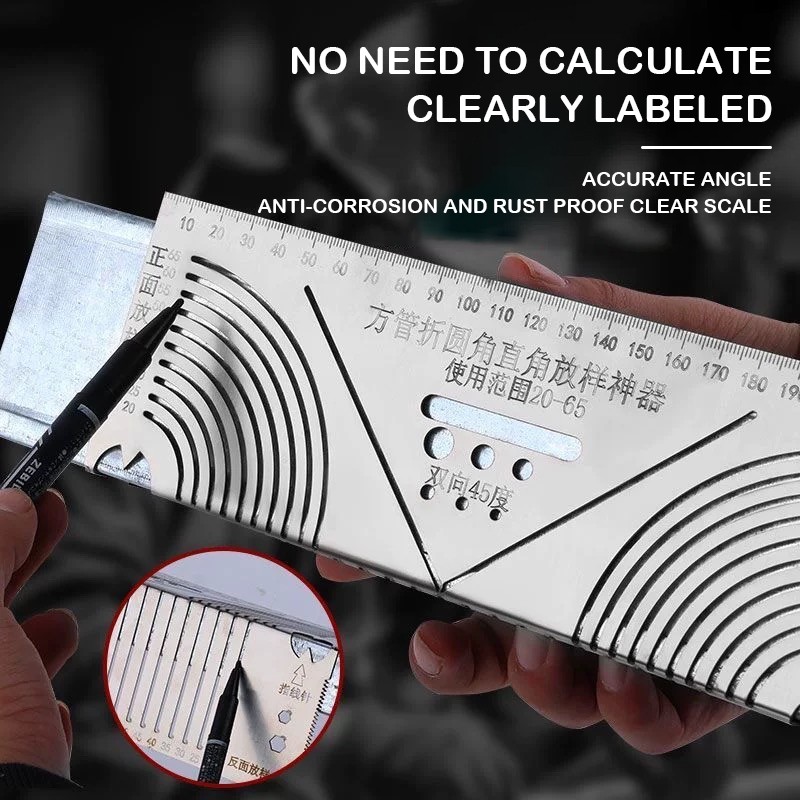 Metal Ruler Square Tube Folding Ruler Angle Arc Marking Tool ...