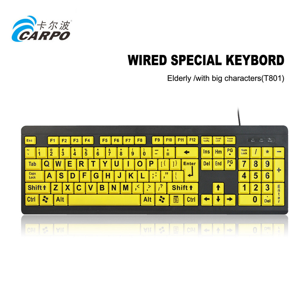 T801 Middle-aged Elderly Typewriting Handy Tool Wired Keyboard Yellow ...