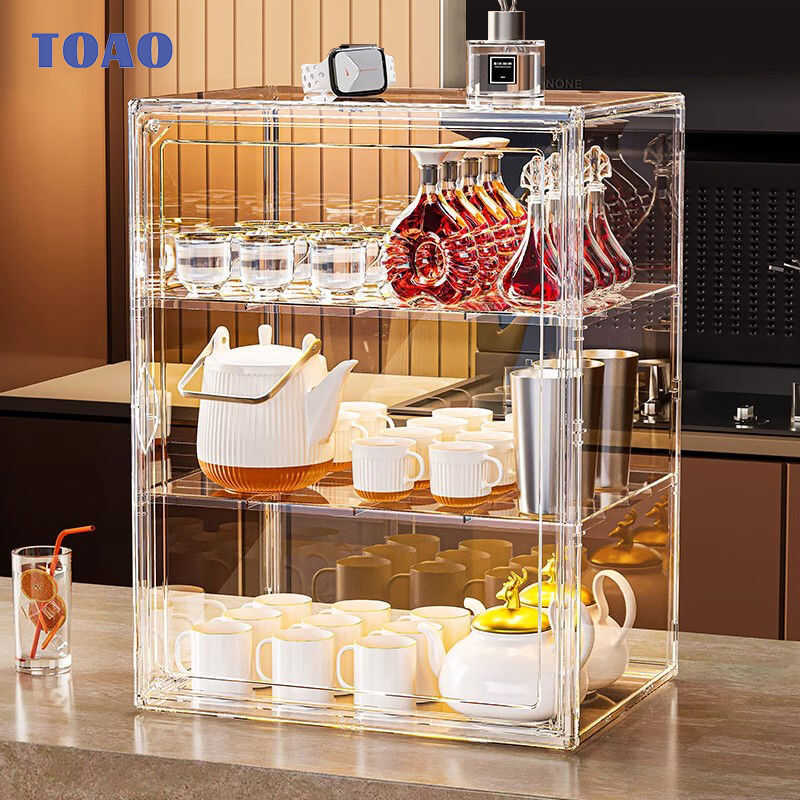 TOAO Acrylic Display Case Mug Storage Organizer Desk Stackable Magnetic ...
