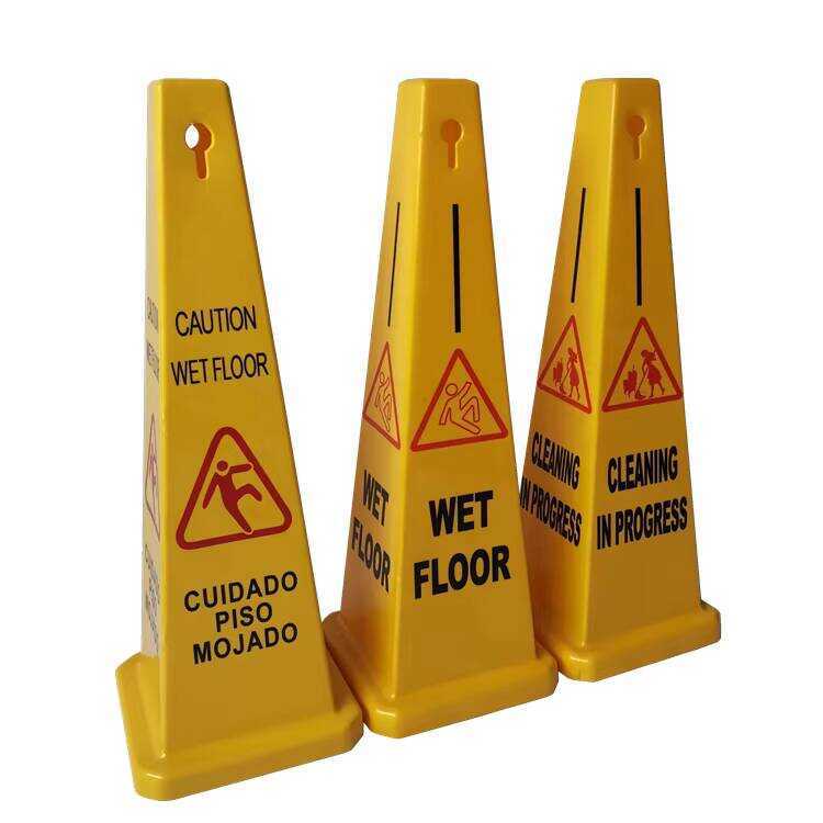 Custom 4-Sided Printable Yellow Plastic Pyramid Square Warning Slippery ...