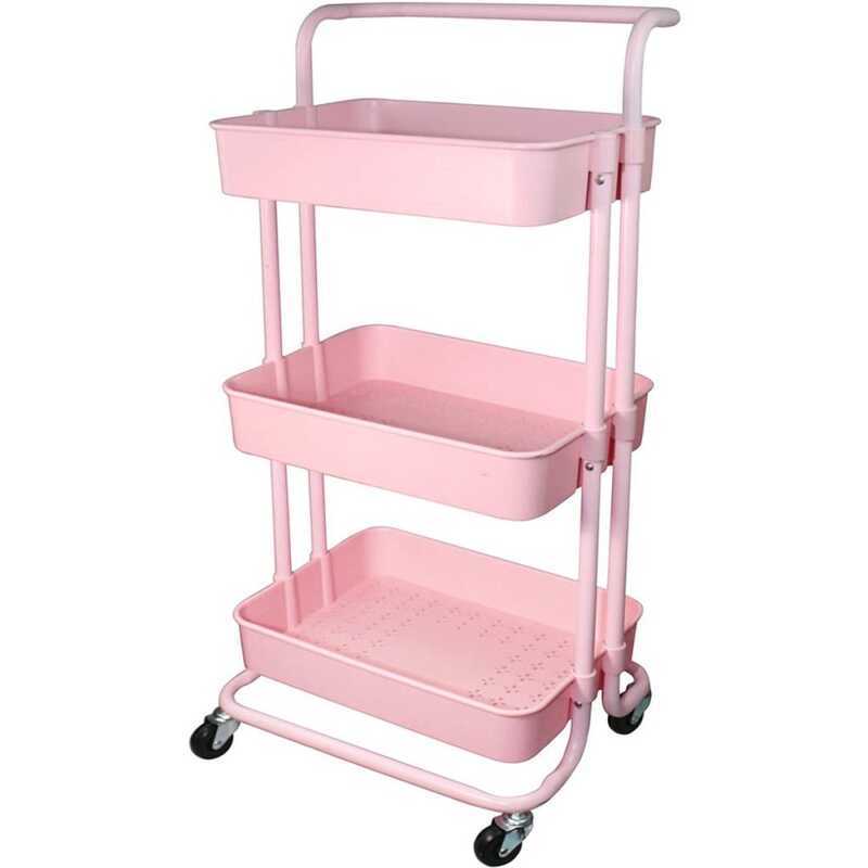 Pastel Color 3 Layer Kitchen Racks Organizer Movable Trolley Rack With ...