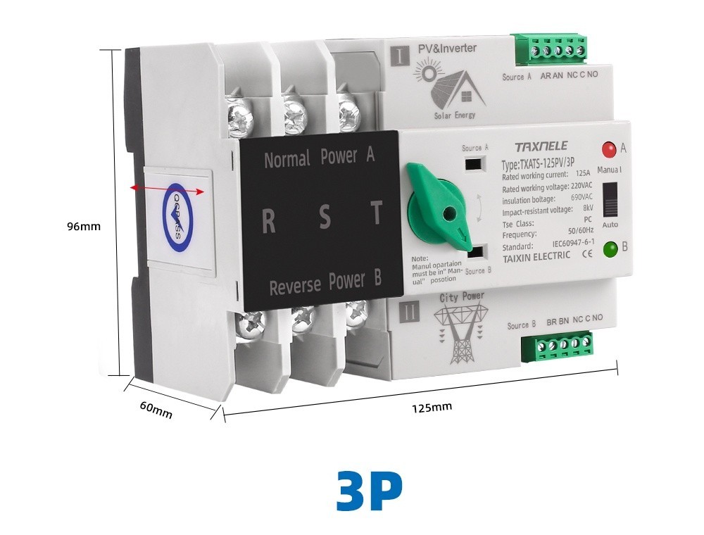 2P ATS 63 100 125A Inverter Dual Power Automatic Transfer Switche ...