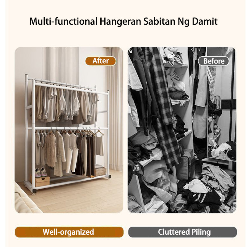 Heavy Duty Double Rod Clothes Hanger Rack, Multi-functional Sampayan ...