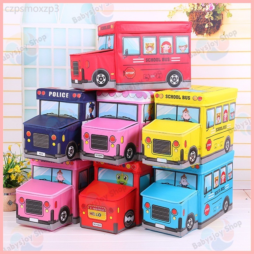 Kids Stool Ottoman Foldable Storage Box Storage Bus Cartoon school bus ...