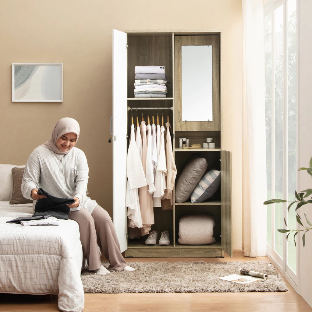 Wooden wardrobe with mirror Storage cabinet Bedroom wardrobe and ...