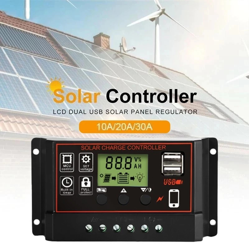 30A PWM Solar Charge Controller 12V/24V Battery Charger Regulator Solar ...