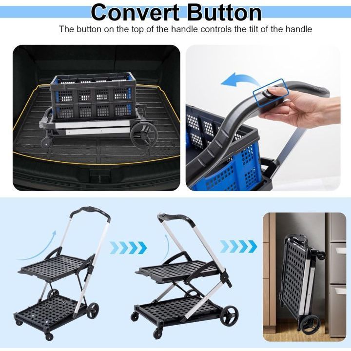 Double Folding Trolley Mobile Trolley Portable Double Layer Shopping ...