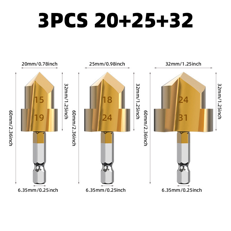 3PCS PPR Pipe Threader Set Drill Bits Threads for Water Pipes Hex Shank ...